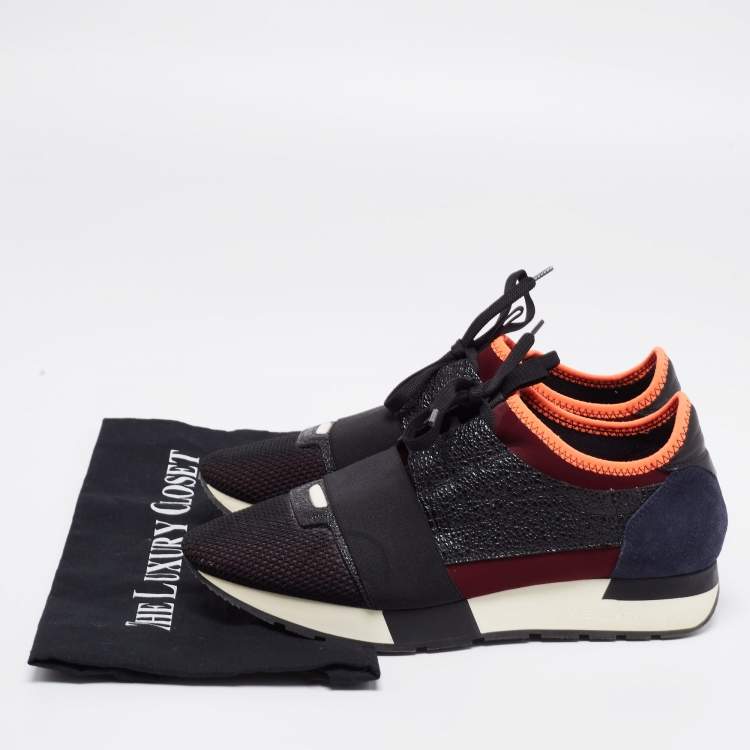 Pre Owned Balenciaga Tricolor Suede And Leather Race Runner Sneakers Size 39