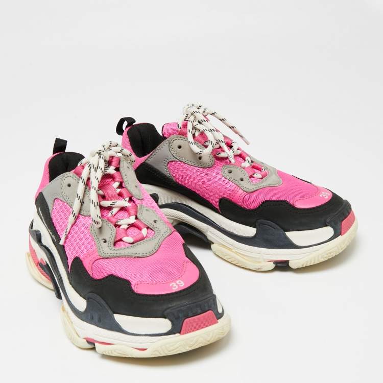 Pre Owned Balenciaga Multicolor Nubuck Leather And Mesh Triple S Clear Sneakers Size 39