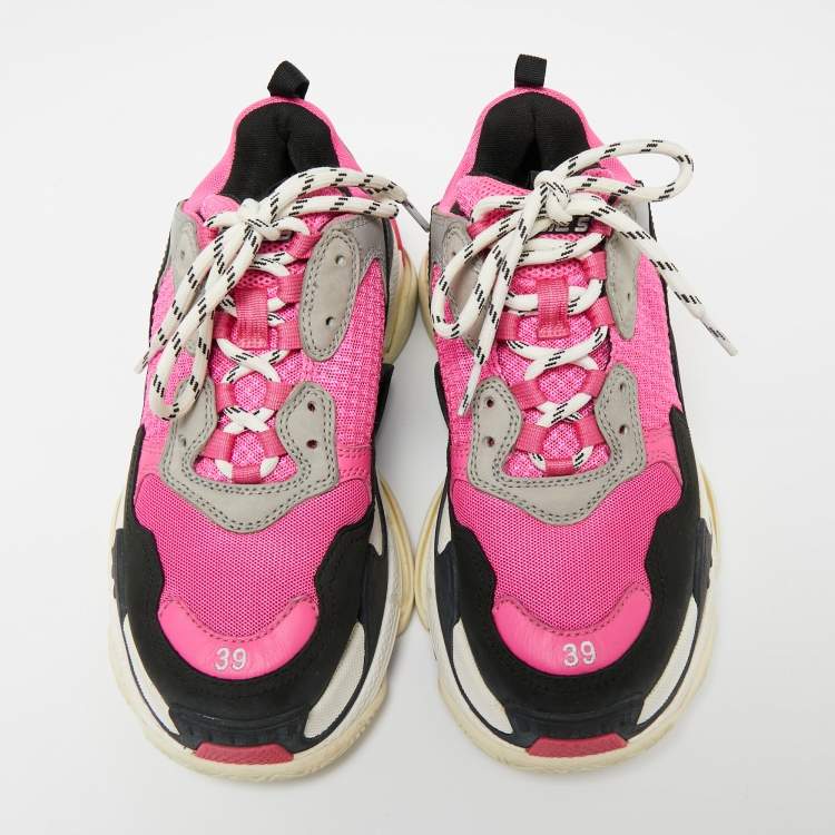 Pre Owned Balenciaga Multicolor Nubuck Leather And Mesh Triple S Clear Sneakers Size 39