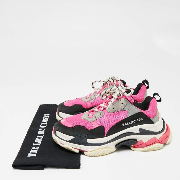 Pre Owned Balenciaga Multicolor Nubuck Leather And Mesh Triple S Clear Sneakers Size 39