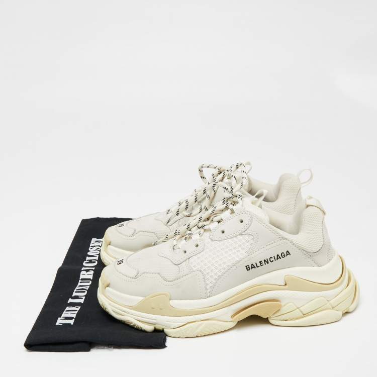 Pre Owned Balenciaga White/Grey Mesh And Leather Triple S Low Top Sneakers Size 39