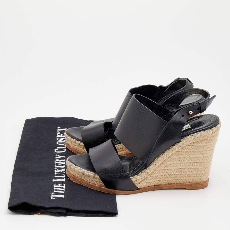 مملوكة مسبقًا Balenciaga Black Leather Espadrille Wedge Sandals Size 37