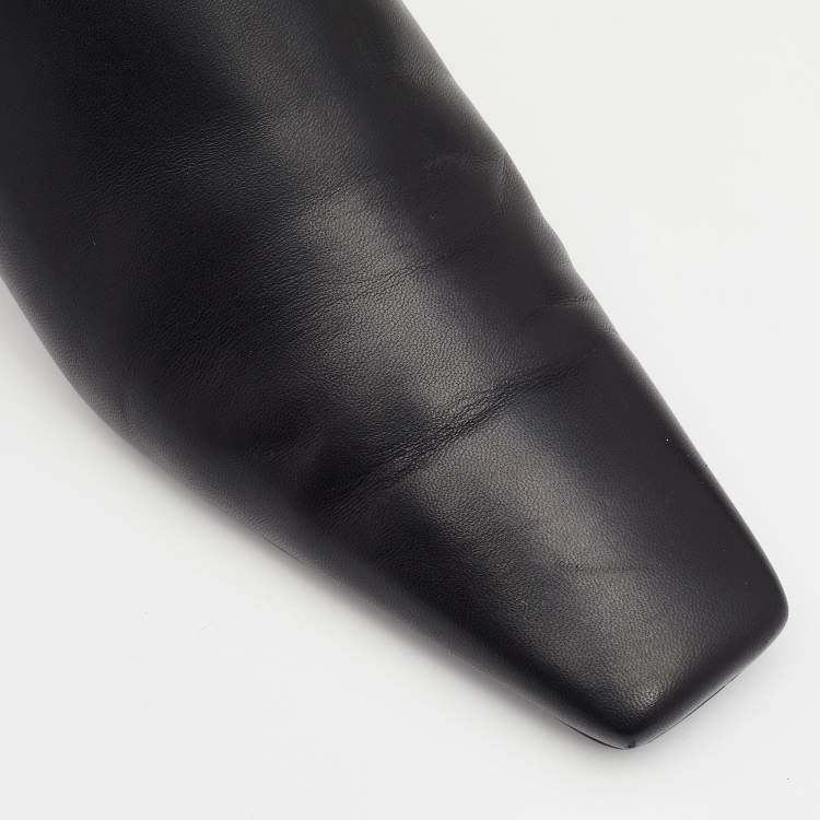 Pre Owned Balenciaga Black Leather Typo Chrome Heel Mules Size 39