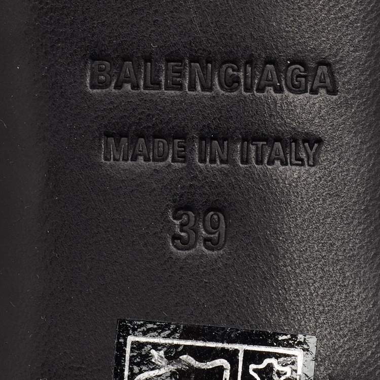 Pre Owned Balenciaga Black Leather Typo Chrome Heel Mules Size 39