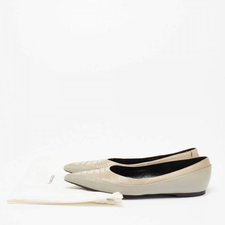 مملوكة مسبقًا Balenciaga Grey Croc Embossed And Leather Pointed Toe Ballet Flats Size 36