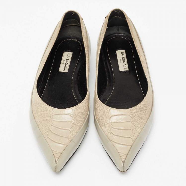مملوكة مسبقًا Balenciaga Grey Croc Embossed And Leather Pointed Toe Ballet Flats Size 36