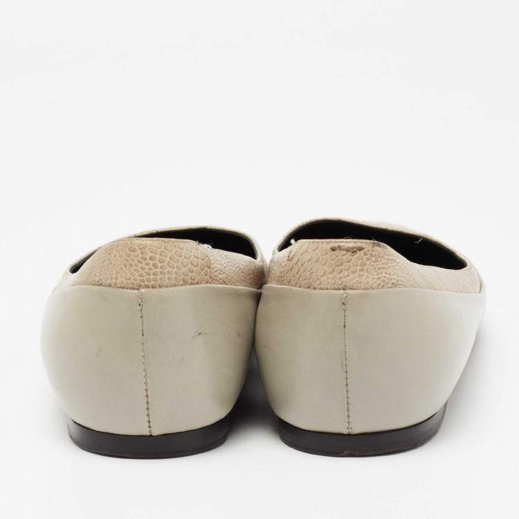 مملوكة مسبقًا Balenciaga Grey Croc Embossed And Leather Pointed Toe Ballet Flats Size 36