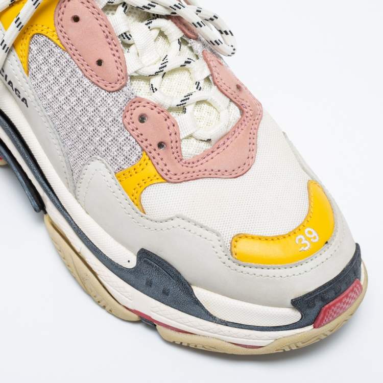 Pre Owned Balenciaga Multicolor Leather And Mesh Triple S Sneakers Size 39