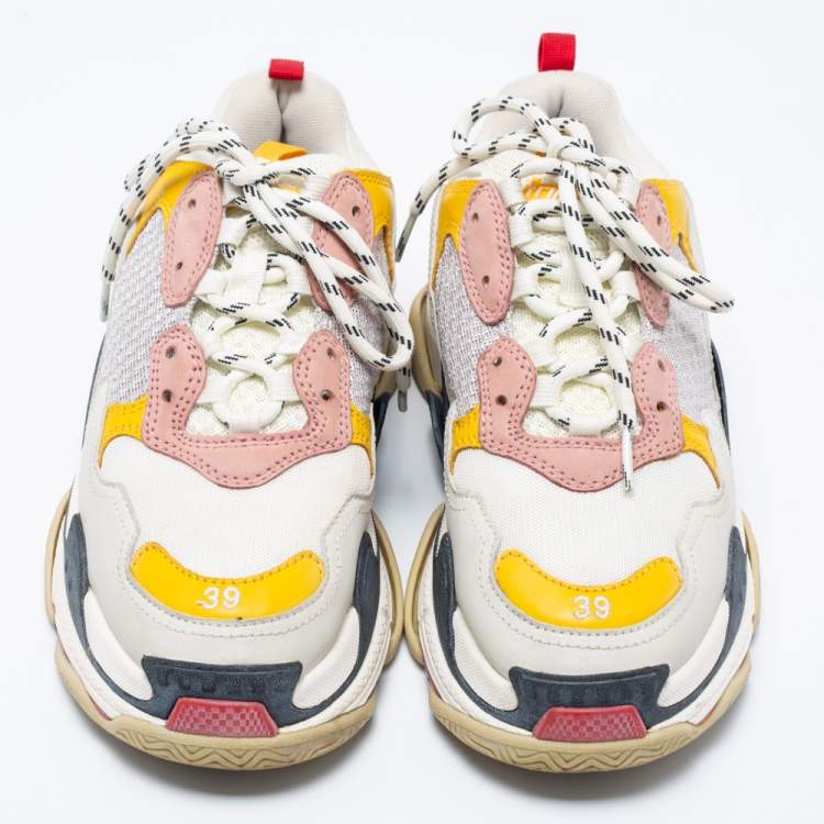 Pre Owned Balenciaga Multicolor Leather And Mesh Triple S Sneakers Size 39