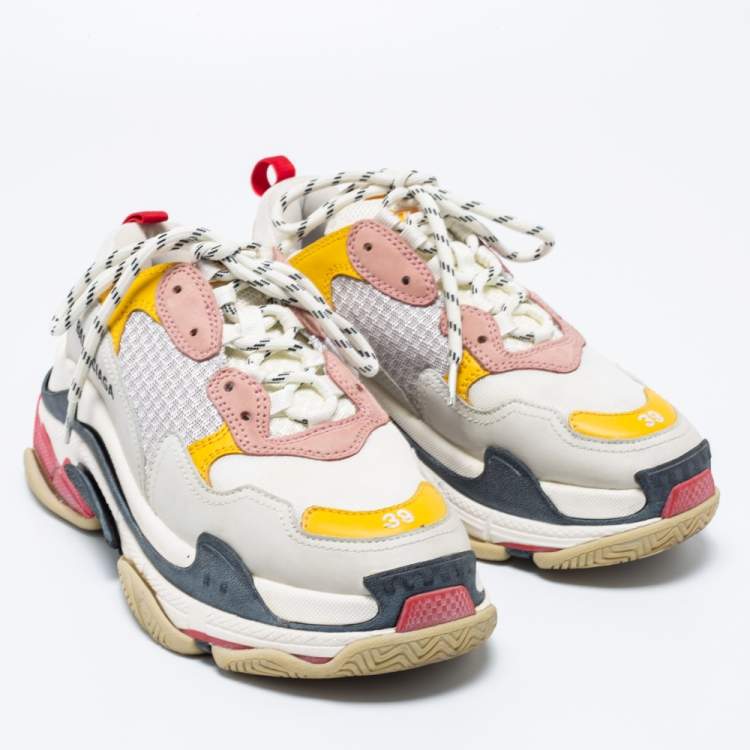 Pre Owned Balenciaga Multicolor Leather And Mesh Triple S Sneakers Size 39