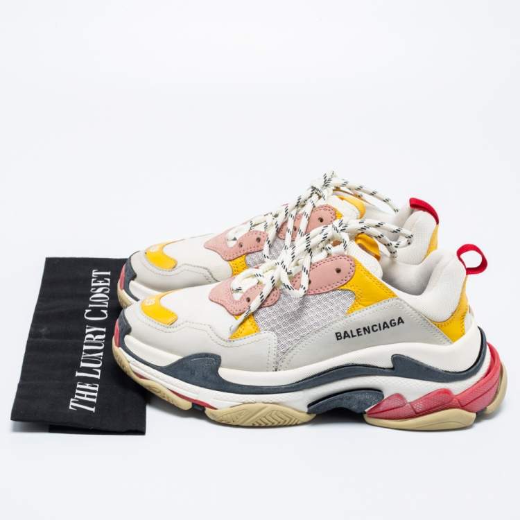 Pre Owned Balenciaga Multicolor Leather And Mesh Triple S Sneakers Size 39