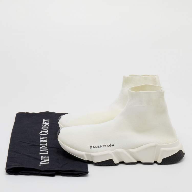 Pre Owned Balenciaga White Knit Fabric Speed Trainer Sneakers Size 38