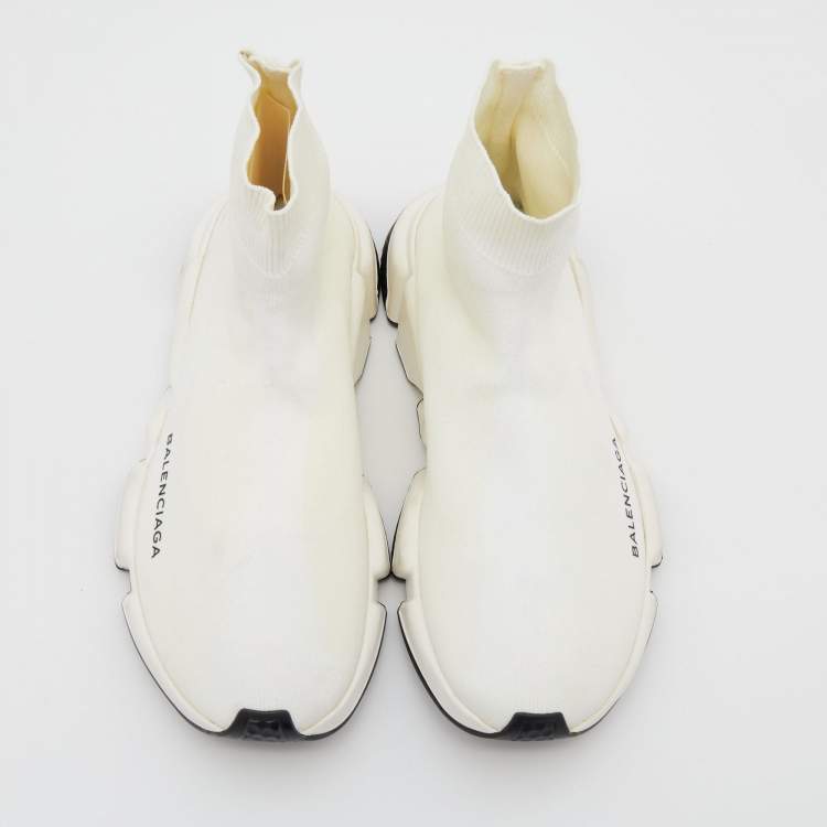 Pre Owned Balenciaga White Knit Fabric Speed Trainer Sneakers Size 38