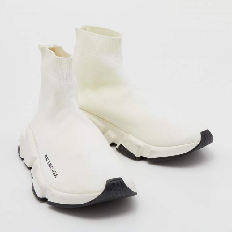 Pre Owned Balenciaga White Knit Fabric Speed Trainer Sneakers Size 38