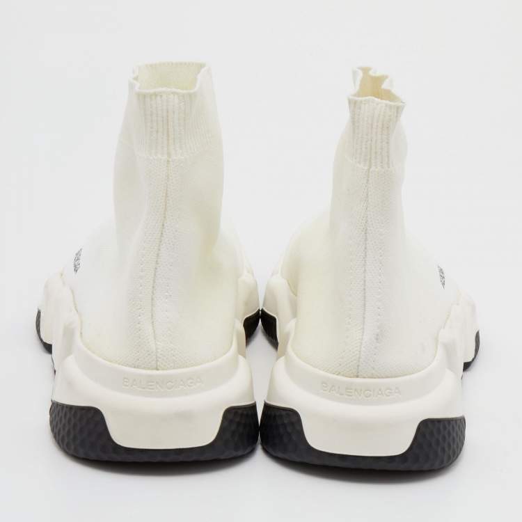 Pre Owned Balenciaga White Knit Fabric Speed Trainer Sneakers Size 38