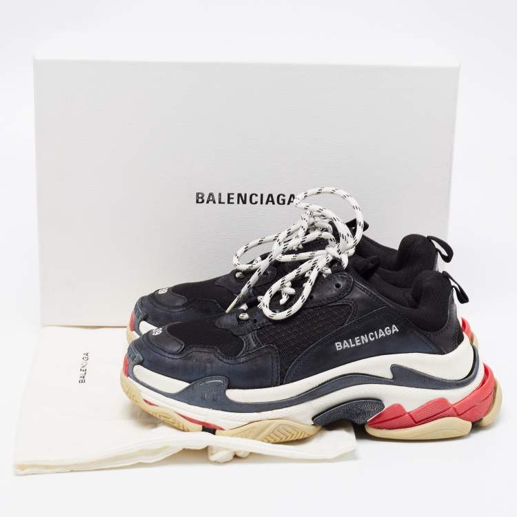Pre Owned Balenciaga Black Suede And Mesh Triple S Sneakers Size 39