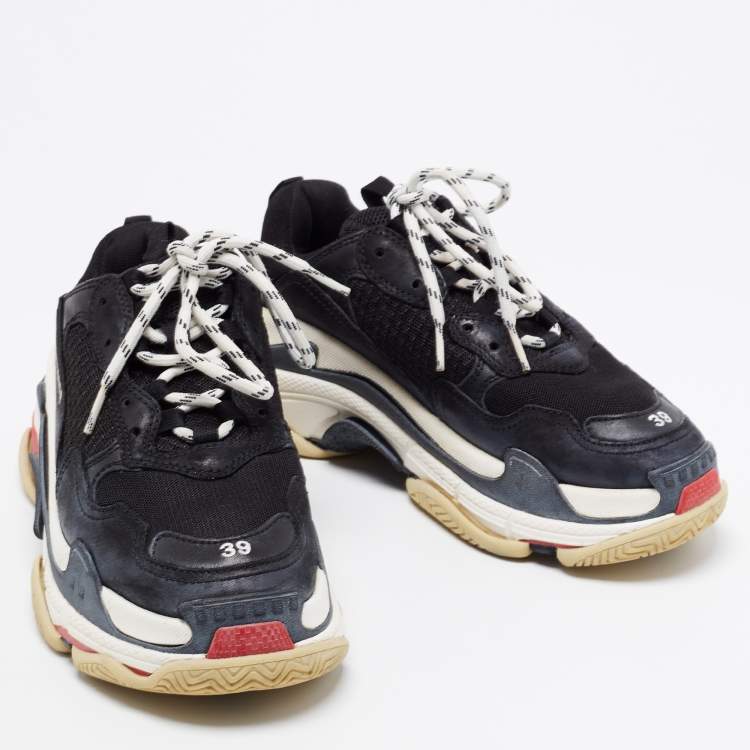 Pre Owned Balenciaga Black Suede And Mesh Triple S Sneakers Size 39