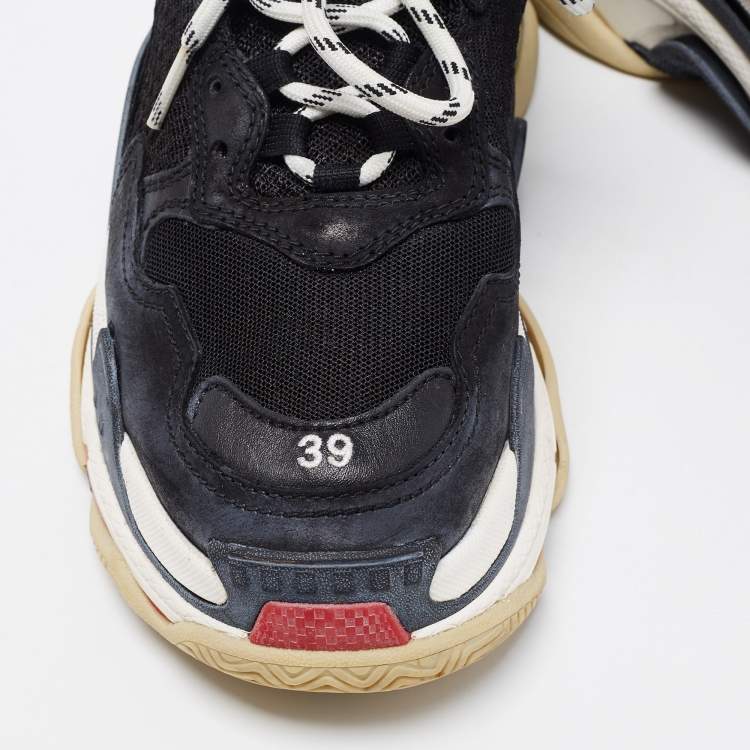 Pre Owned Balenciaga Black Suede And Mesh Triple S Sneakers Size 39