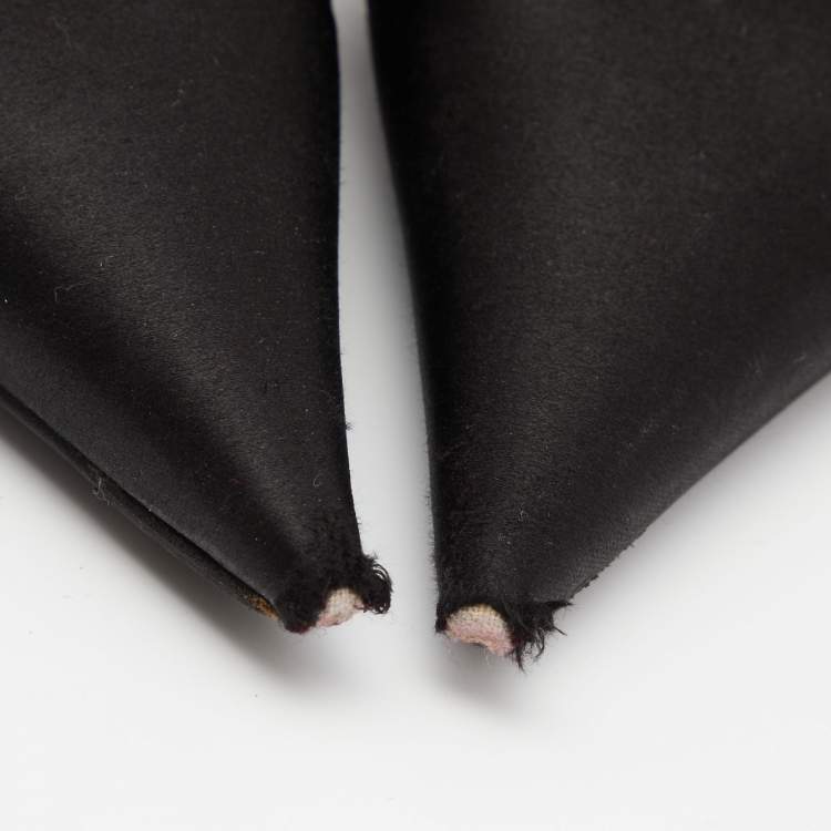 Pre Owned Balenciaga Black Satin Knife Mule Sandals Size 38