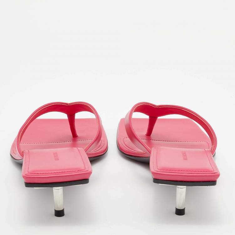 Pre Owned Balenciaga Pink Leather Thong Square Toe Slide Sandals Size 40