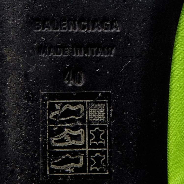 Pre Owned Balenciaga Neon Green Neoprene Cosy BB Flat Mules Size 40