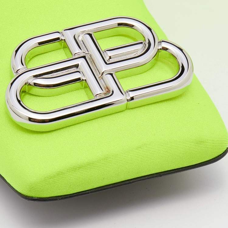 Pre Owned Balenciaga Neon Green Neoprene Cosy BB Flat Mules Size 40