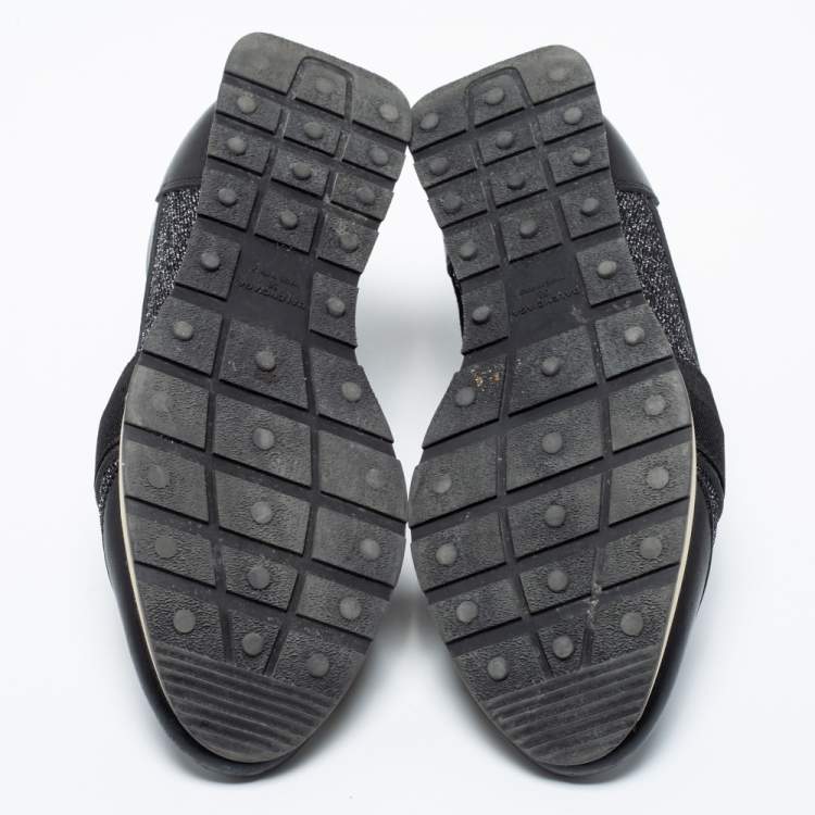 Pre Owned Balenciaga Black Glitter Fabric And Leather Race Runner Sneakers Size 38