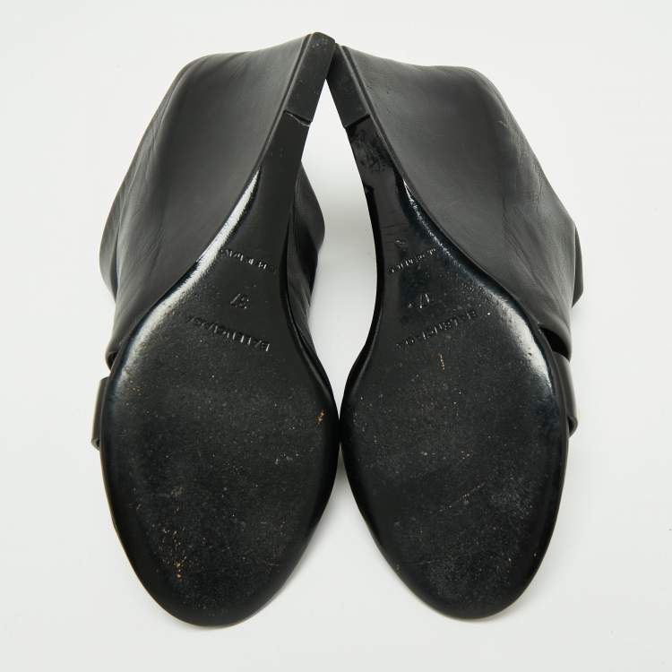 Pre Owned Balenciaga Black Leather Studded Arena Wedge Mules Size 37