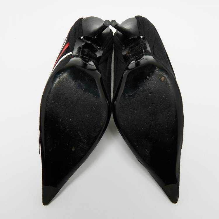 Pre Owned Balenciaga Black Pleated Fabric and Leather Logo Knife Pumps Size 40