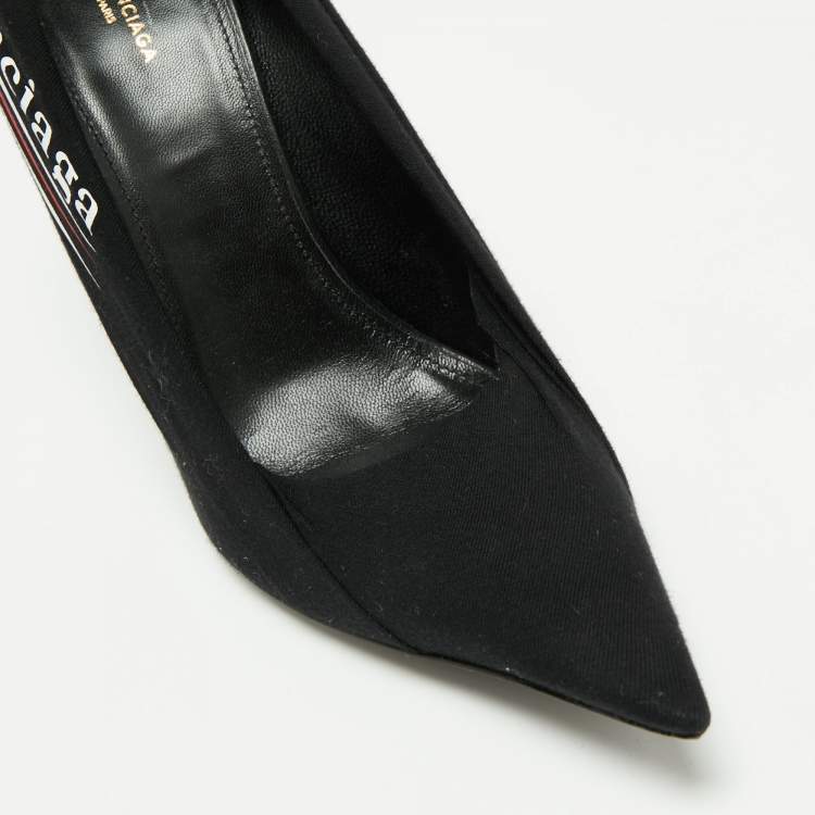 Pre Owned Balenciaga Black Pleated Fabric and Leather Logo Knife Pumps Size 40