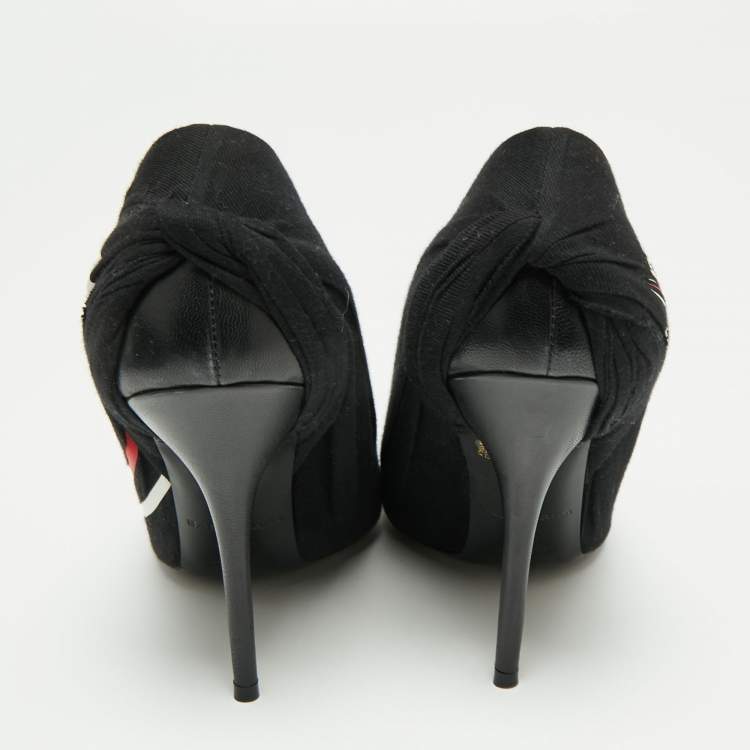 Pre Owned Balenciaga Black Pleated Fabric and Leather Logo Knife Pumps Size 40