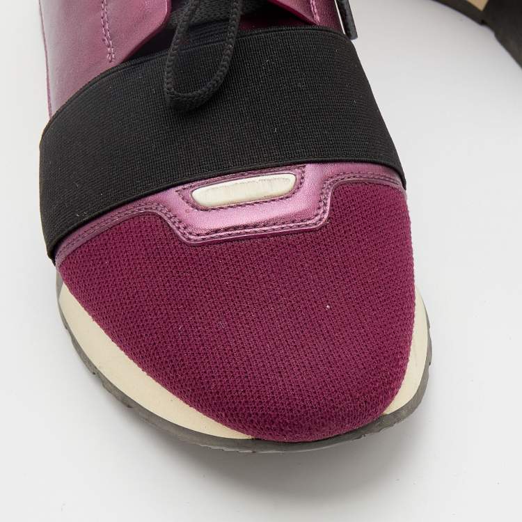 Pre Owned Balenciaga Purple/Black Neoprene And Leather Race Runner Sneakers Size 40