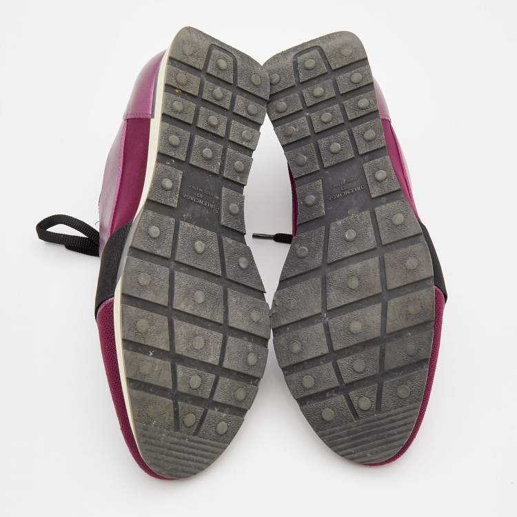 Pre Owned Balenciaga Purple/Black Neoprene And Leather Race Runner Sneakers Size 40