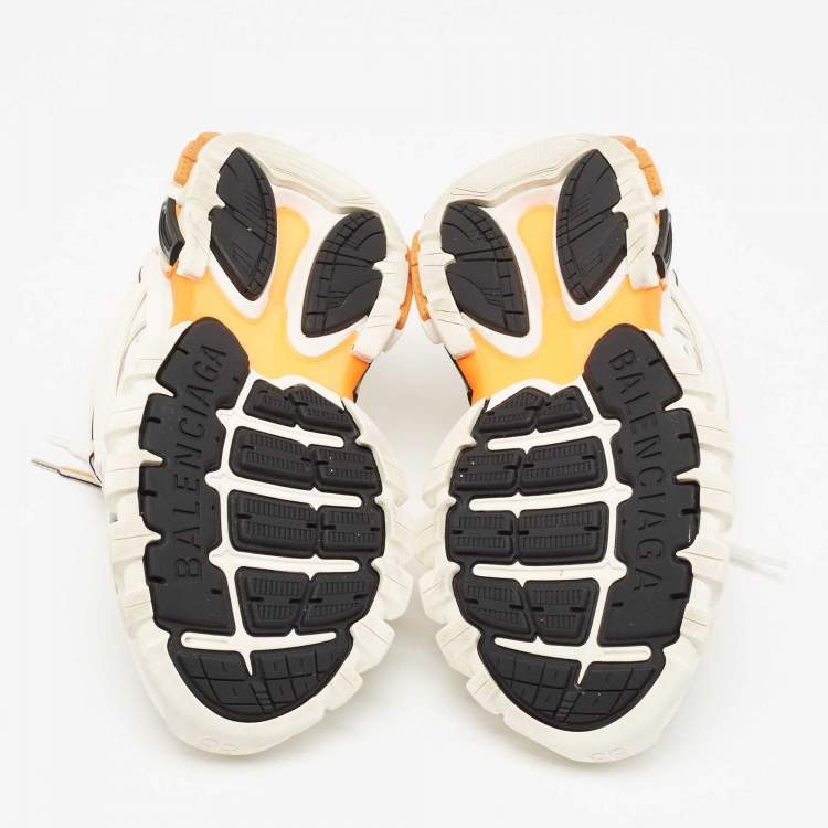 Pre Owned Balenciaga Off-White/Orange Mesh, Leather and Nylon Track Low-Top Sneakers Size 38
