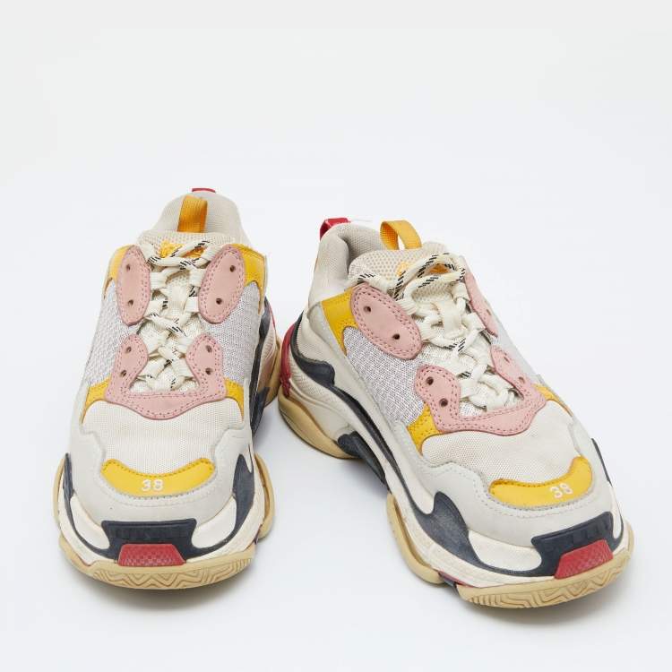 Pre Owned Balenciaga Multicolor Leather And Mesh Triple S Clear Sneakers Size 38