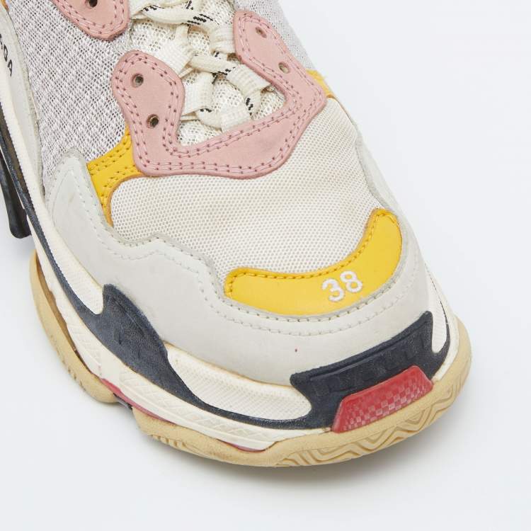 Pre Owned Balenciaga Multicolor Leather And Mesh Triple S Clear Sneakers Size 38