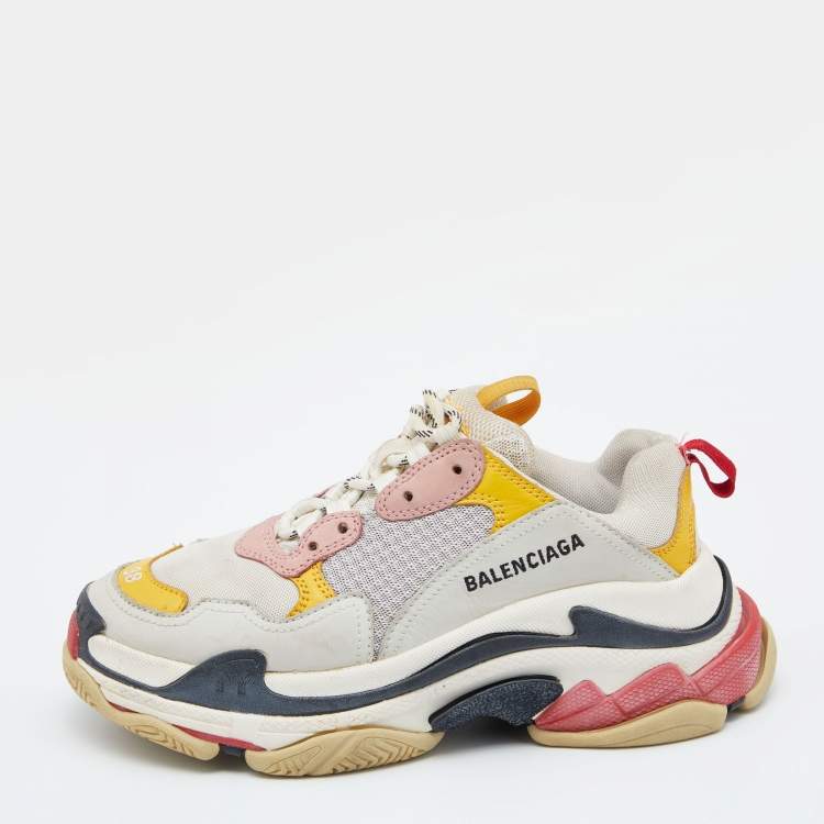 Pre Owned Balenciaga Multicolor Leather And Mesh Triple S Clear Sneakers Size 38