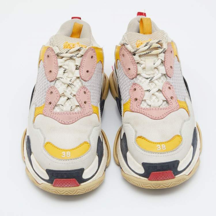 Pre Owned Balenciaga Multicolor Leather And Mesh Triple S Clear Sneakers Size 38