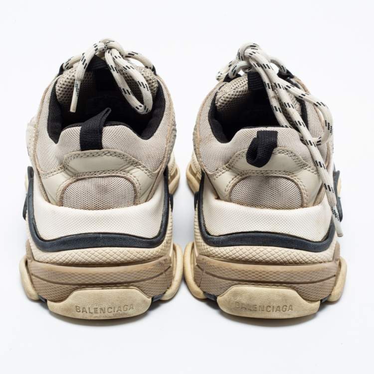 Pre Owned Balenciaga Light Grey/Black Leather And Mesh Triple S Sneakers Size 36
