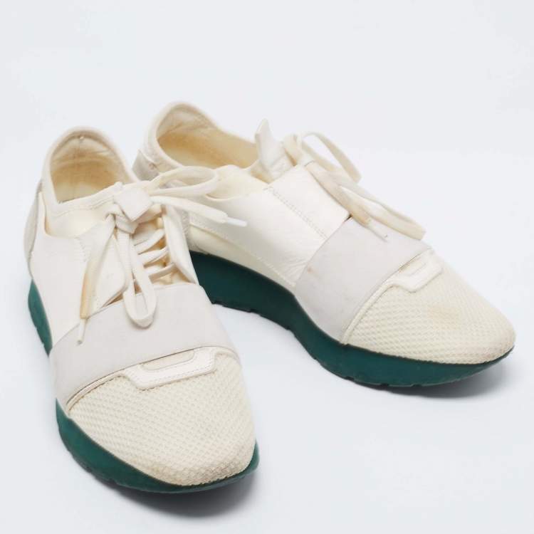 Pre Owned Balenciaga White Leather And Mesh Race Runner Sneakers Size 39