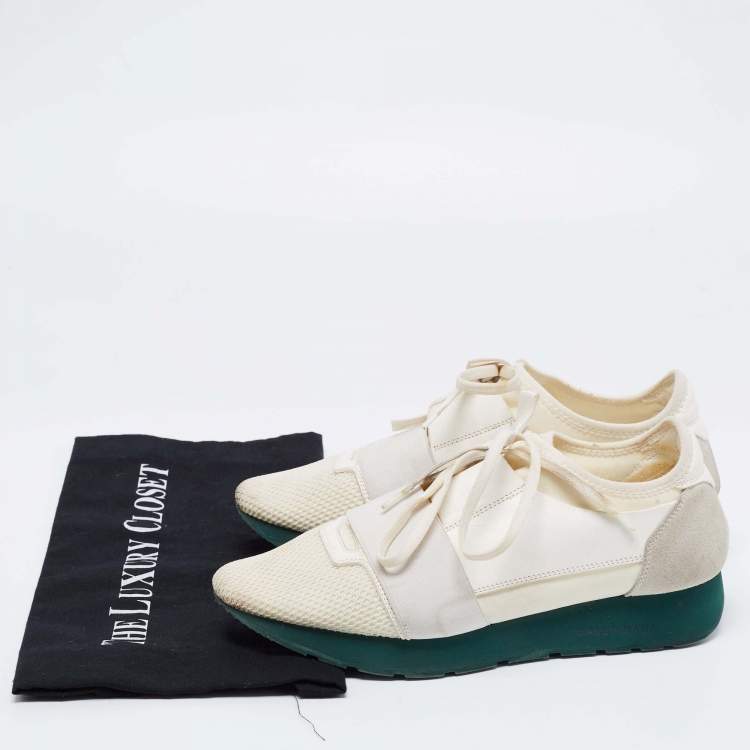 Pre Owned Balenciaga White Leather And Mesh Race Runner Sneakers Size 39