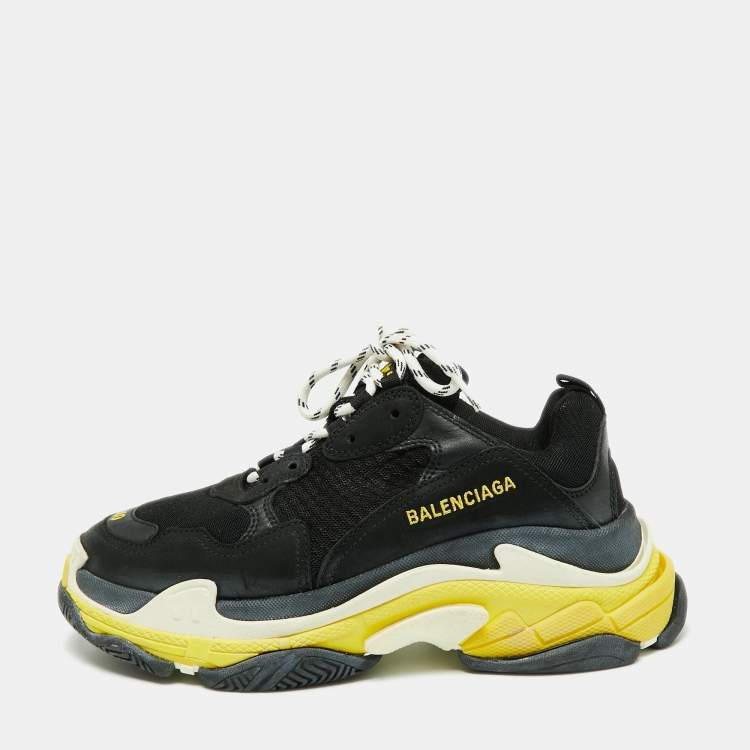 Pre Owned Balenciaga Black Leather And Mesh Triple S Clear  Sneakers Size 40