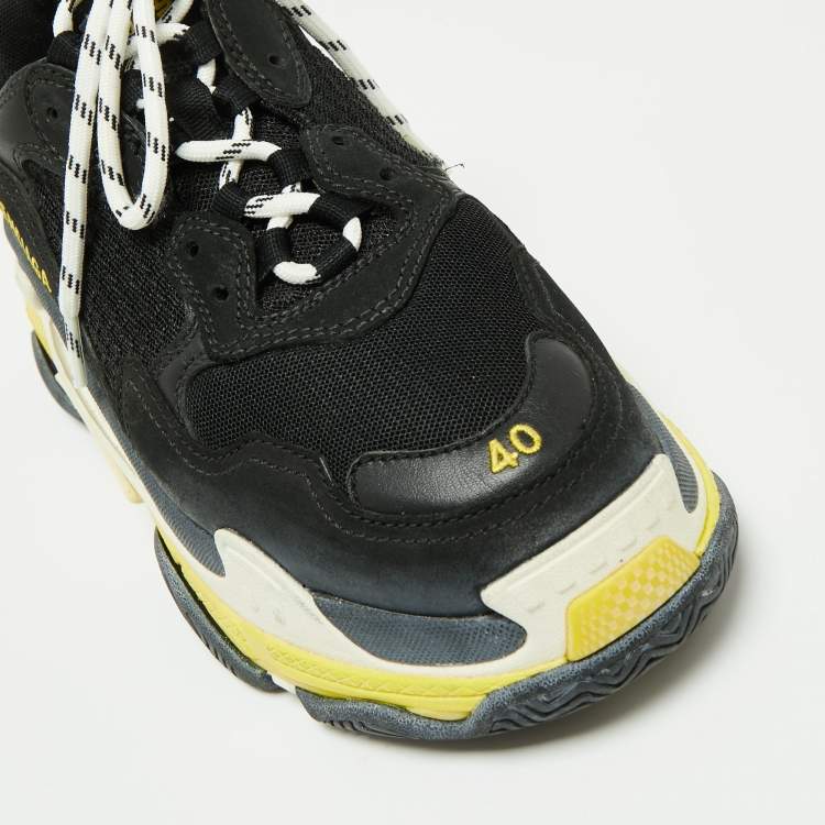 Pre Owned Balenciaga Black Leather And Mesh Triple S Clear  Sneakers Size 40