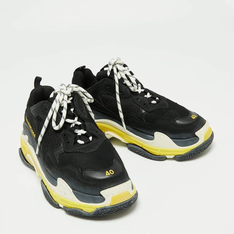 Pre Owned Balenciaga Black Leather And Mesh Triple S Clear  Sneakers Size 40