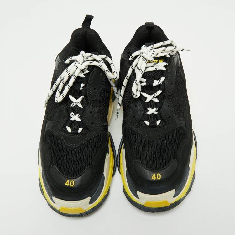 Pre Owned Balenciaga Black Leather And Mesh Triple S Clear  Sneakers Size 40
