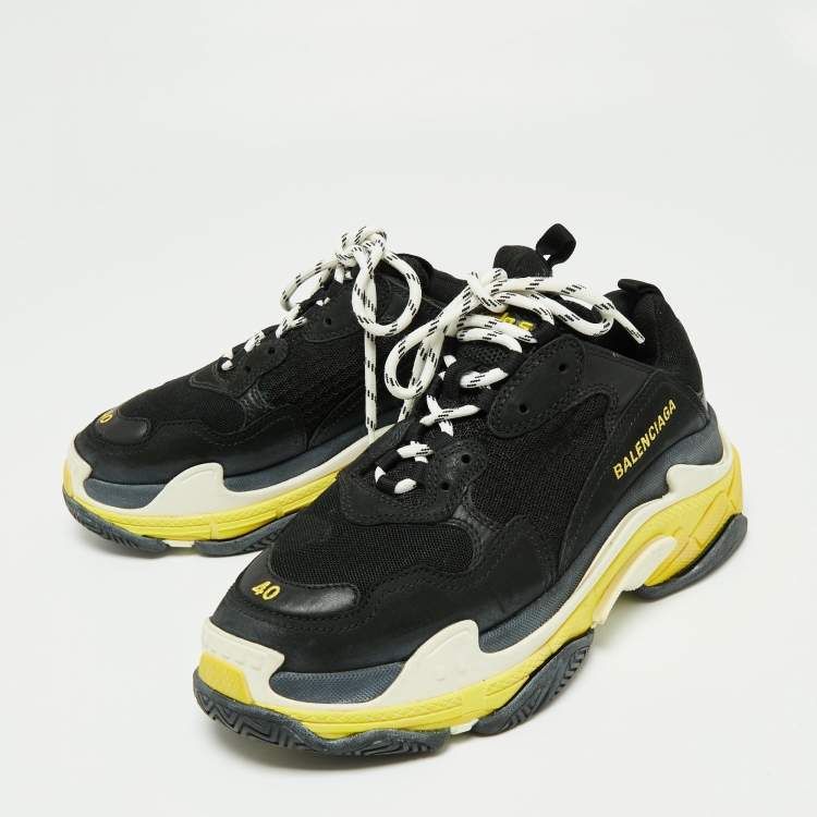 Pre Owned Balenciaga Black Leather And Mesh Triple S Clear  Sneakers Size 40