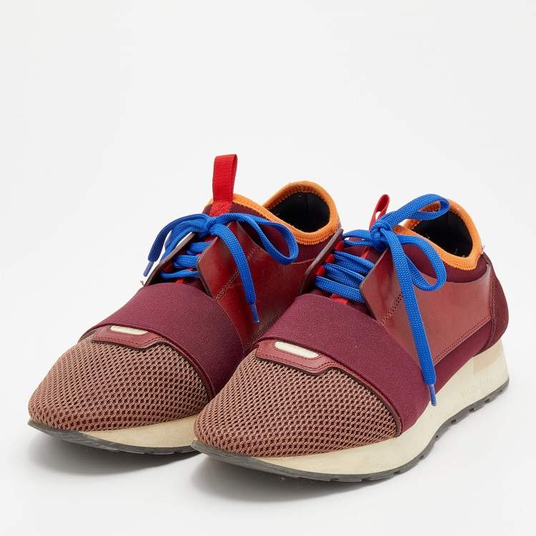 Pre Owned Balenciaga Multicolor Mesh And Suede Race Runner Low Top Sneakers Size 41