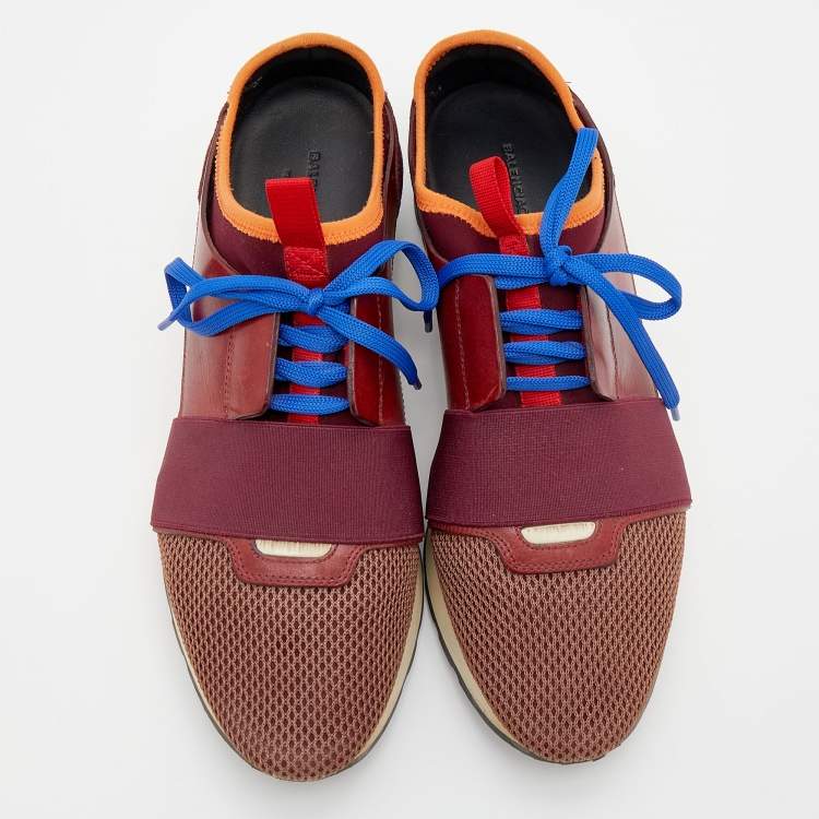 Pre Owned Balenciaga Multicolor Mesh And Suede Race Runner Low Top Sneakers Size 41