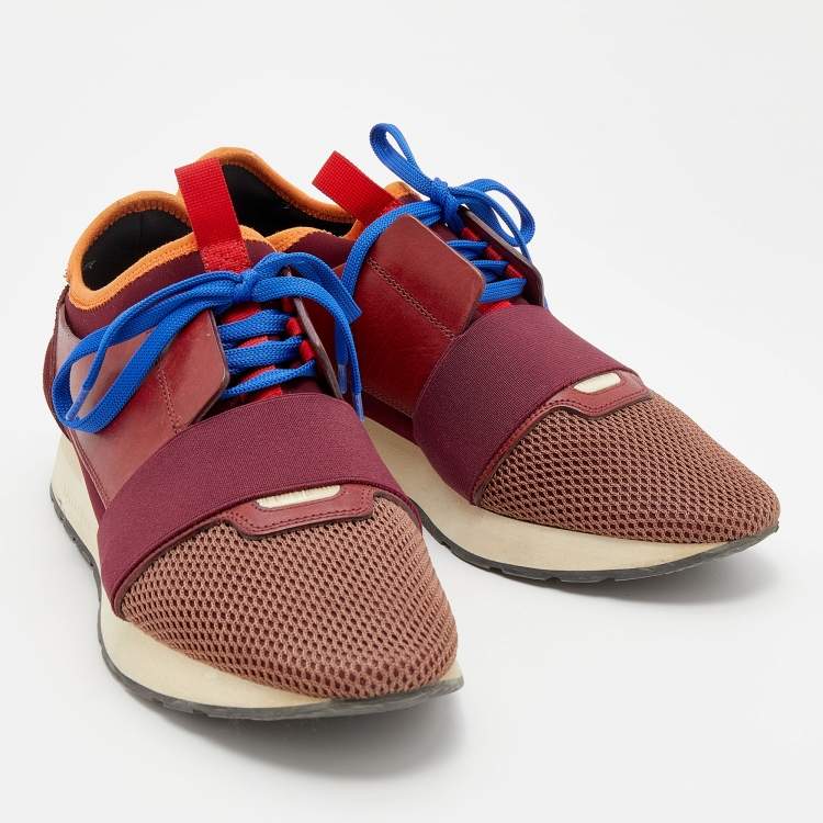 Pre Owned Balenciaga Multicolor Mesh And Suede Race Runner Low Top Sneakers Size 41