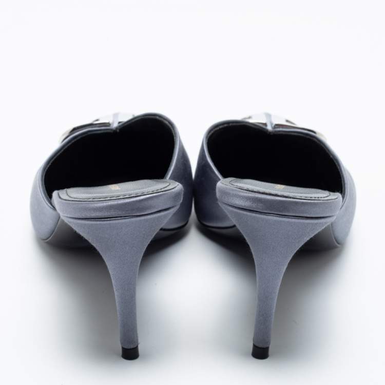 Pre Owned Balenciaga Grey Satin Knife Mule  Sandals Size 39